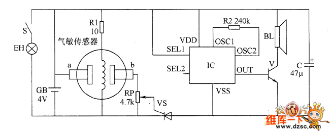 瓦斯超限報警礦燈電路圖三