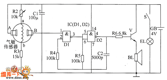 瓦斯超限報警礦燈電路圖四