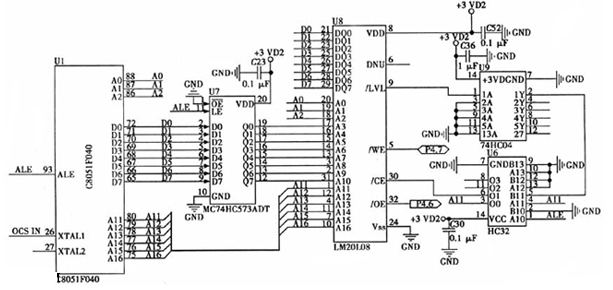 一款C8051FC40的單片機(jī)控制FRAM的原理圖